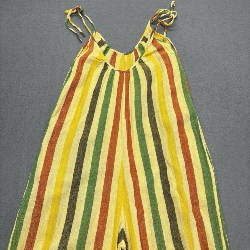 Suzie Kondi Striped Jumpsuit Cotton Gauze Resortwear Wide Leg Tie Shoulders XS - Picture 13 of 14